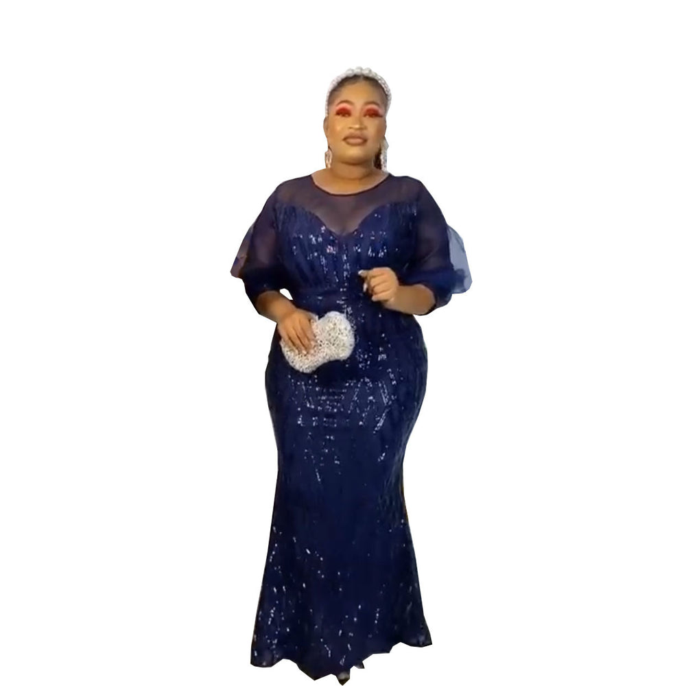 European, american, and african fashion women's sequin mesh evening gown - slim fit, floor-length maxi dress - cross-border exclusive