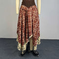 European and american cross-border women's fashion:  summer new arrival - elegant vintage plaid asymmetrical high-waisted slimming midi skirt