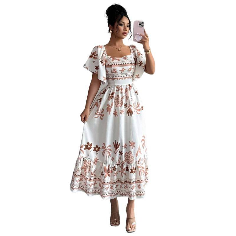 Amazon fashion elegant short-sleeve midi dress for women,  summer new arrival, slimming and figure-flattering