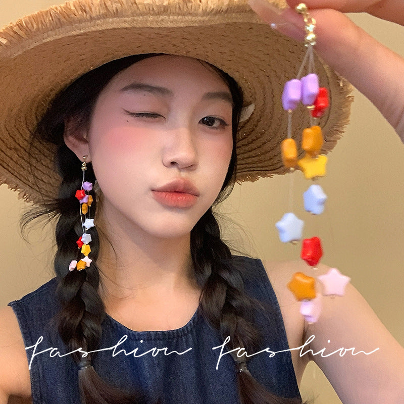 Summer color dopamine star tassel earrings - unique design, sweet & long dangle earrings - new for 2026