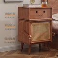 Nordic solid wood bedside table, kids' japanese-style rattan woven robot bedroom storage cabinet, mini simple drawer for small apartments