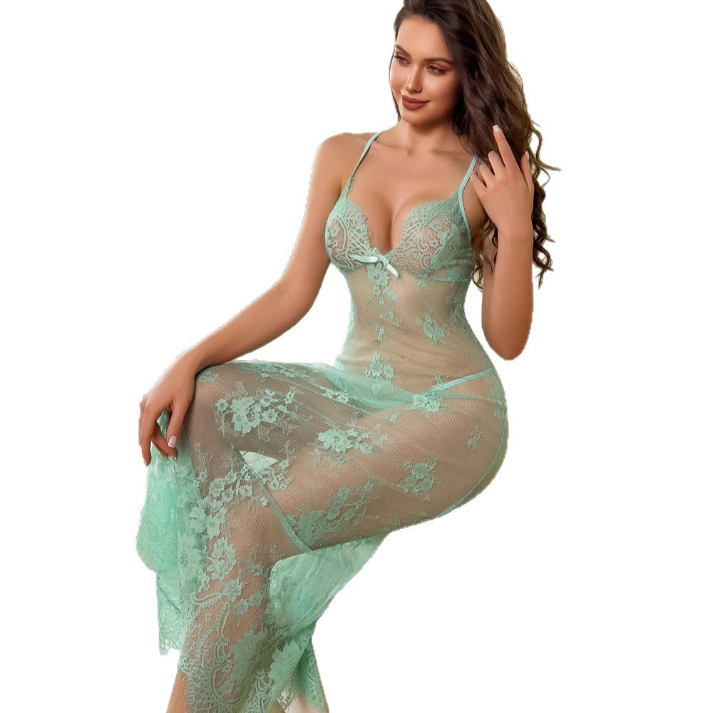 Export sexyintimates bed teasing see-through mesh suspender nightgown lace temptation pure desire dress