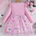 new mesh girl's spring/autumn butterfly print puffy princess dress - long sleeve girls' dress