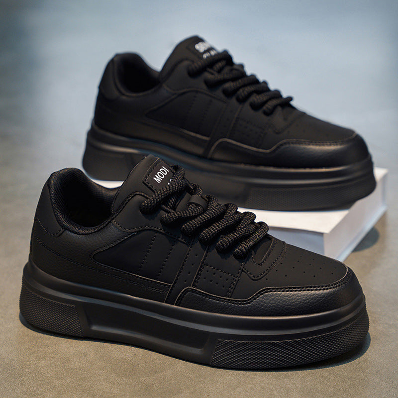 2026 men's spring premium low-top casual sneakers: versatile, thick-soled, height-increasing leather white shoes for men