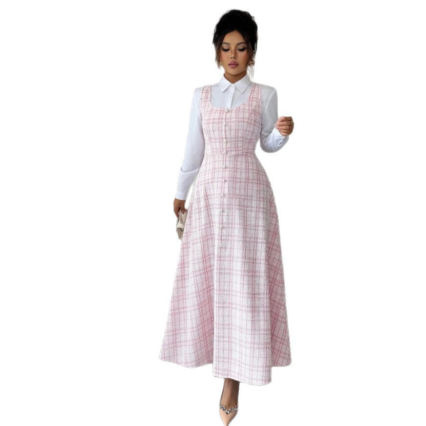 European and american cross-border   plaid sleeveless dress  new arrival elegant vacation french style