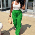 autumn european and american cross-border fashion women's mesh wave pattern high-waisted wide-leg loose pants