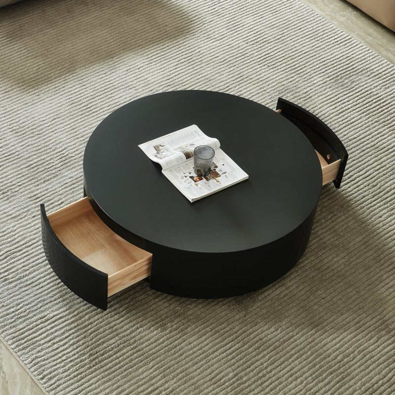 Black rock slab italian minimalist coffee table - modern simple living room home use, small to large round tea table, high-end designer style