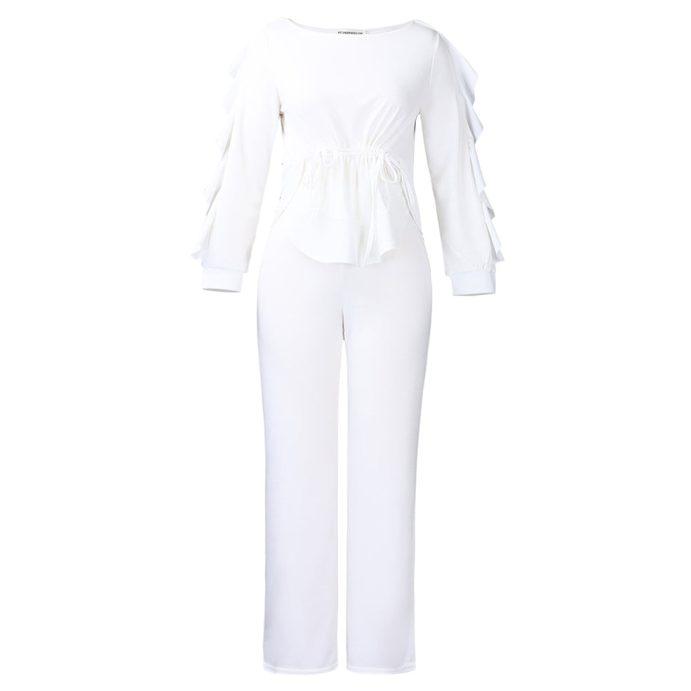 D3345  cross-border e-commerce  women's new fashion drawstring slim-fit top and casual pants two-piece set