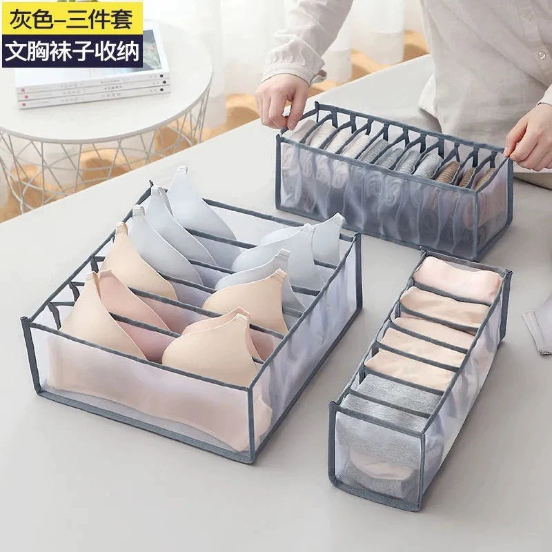 Cross-border mesh grid underwear storage box wardrobe drawer storage artifact finishing bag socks underwear multi-grid storage