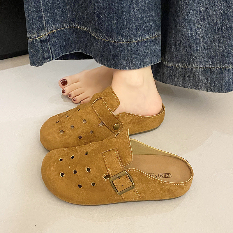 Family wear birkenstock shoes toe-cap half slippers for women outwear inner height new arrivalretro lazy half slippers crocs shoes for women