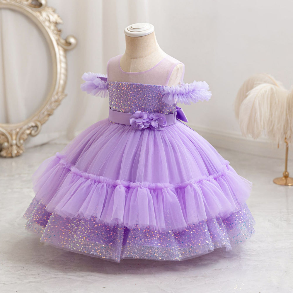 Ready-to-ship toddler & little girl's evening gown - off-the-shoulder sequin princess dress - first birthday dress - girl's dress