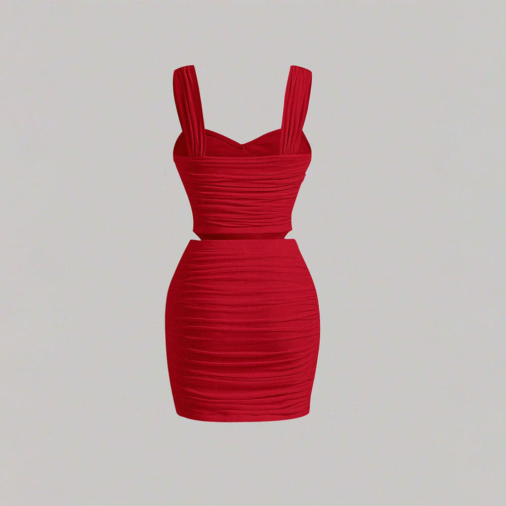 Amazon cross-border women's fashion  spring/summer new collection: ruched bodycon two-piece set - cami top & bodycon mini skirt