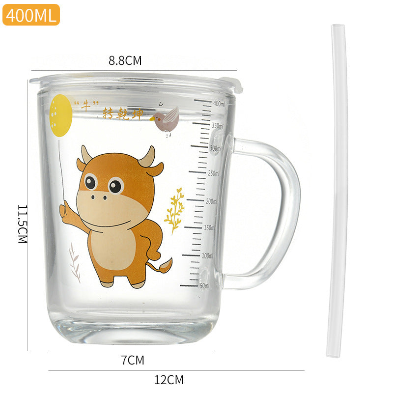 Cartoon milk mug summer glass cup with handle straw cup popular breakfast cup high-value water cup souvenir gift cup