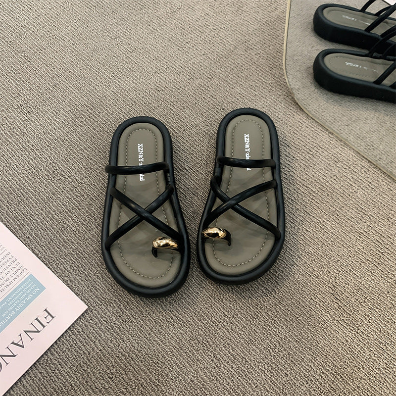 Thick sole toe sandals women's 2026 summernew arrivaloutwearfashionclassy fairy style cross beach sandals