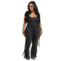 new cross-border european and american  hot-selling women's retro slim-fit one-piece tassel casual jumpsuit