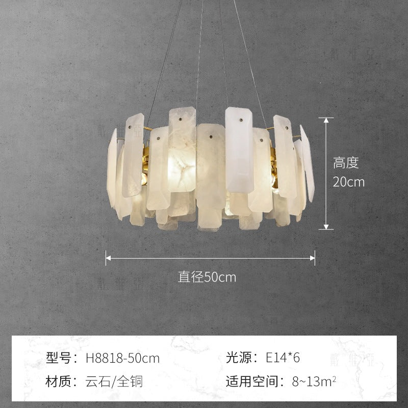 Modern minimalist spanish natural cloud marble translucent living room cross-border all-copper spanish cloud marble chandelier