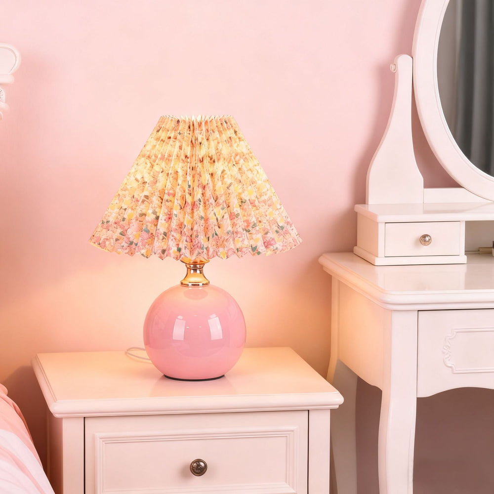 Nordic floral table lamp - pleated ceramic creative dimmable night light - study, trendy remote control bedside lamp - cozy bedroom lighting