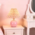 Nordic floral table lamp - pleated ceramic creative dimmable night light - study, trendy remote control bedside lamp - cozy bedroom lighting