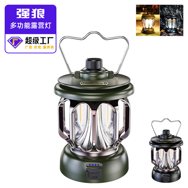 New portable outdoor camping light, long battery life, super bright, rechargeable atmosphere, retro horse lamp, camp tent hanging light