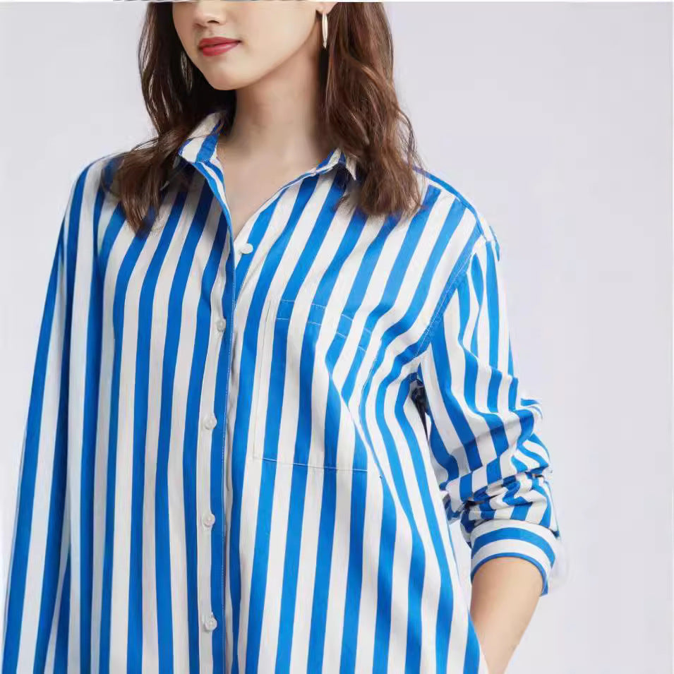 European and american export cross-border   new spring/summer fashionable striped print turn-down collar shirt dress