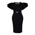 D580 european and american cross-border summer round neck lotus leaf sleeve studded hip-hugging dress party banquet cut out foreign trade dress