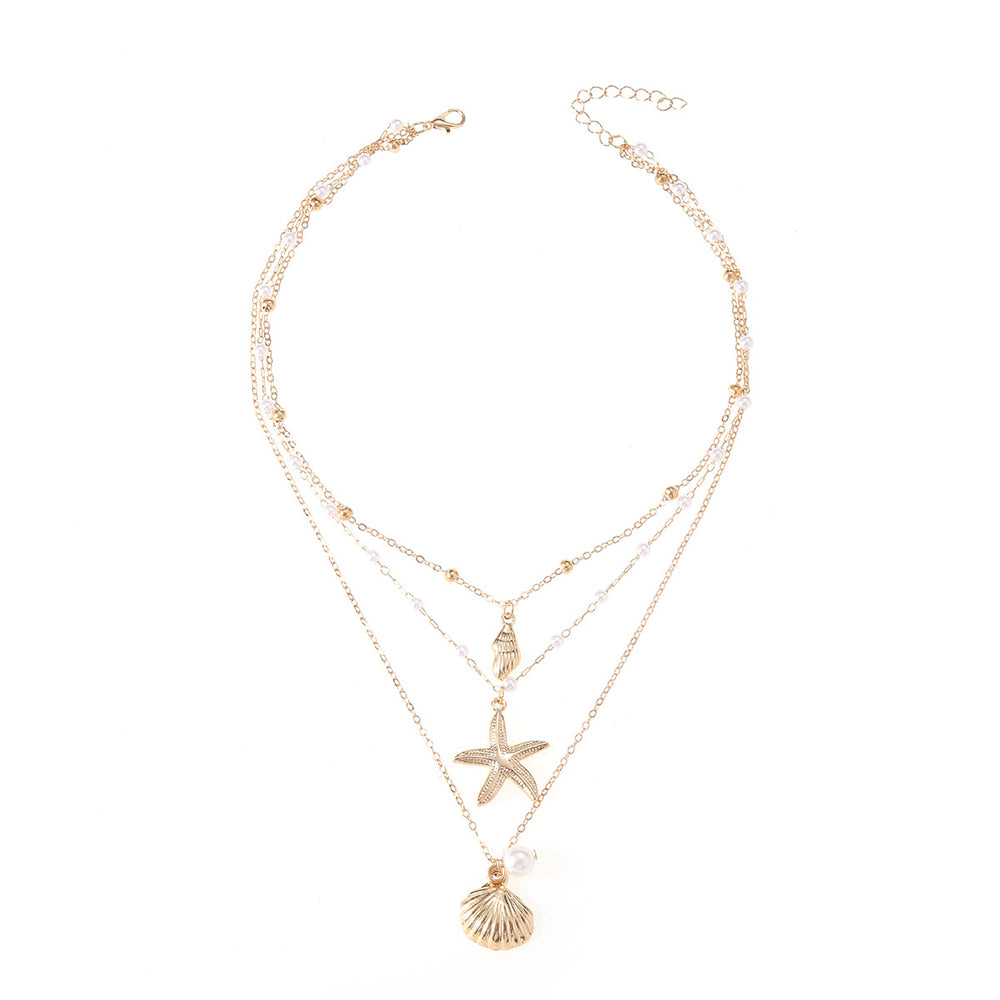 European and american niche ocean series starfish shell seashell pendant necklace - women's summer vacation style cross-border jewelry wholesale