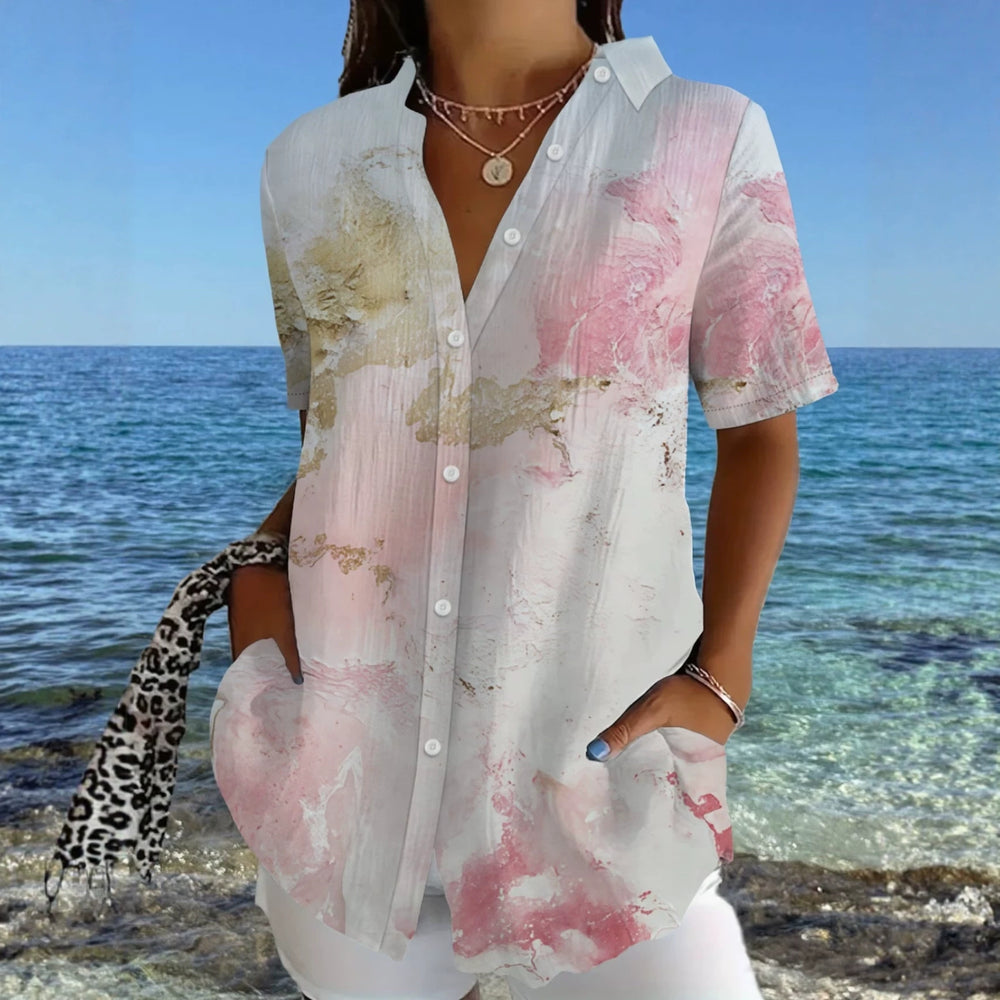 wholesale women's short-sleeved shirts, trendy shirt with hot-selling cross-border print designs, dropshipping available