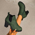 plus size thick high-heeled short boots for women  fall and winter new arrivalfashion round toe plaid elastic slip-on feet boots for women