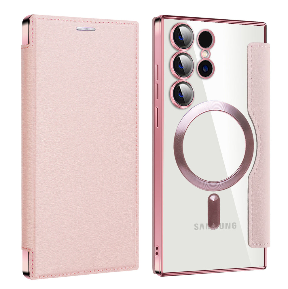Suitable for samsung s26ultra electroplated gold shield magnetic leather case mobile phone case foreign trade a56 all-inclusive flip protective cover