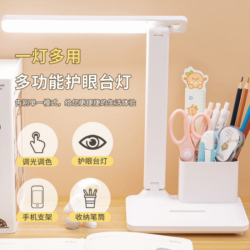 Led foldable usb rechargeable desk lamp - eye protection, smart pen holder, reading light for dorm room, student use