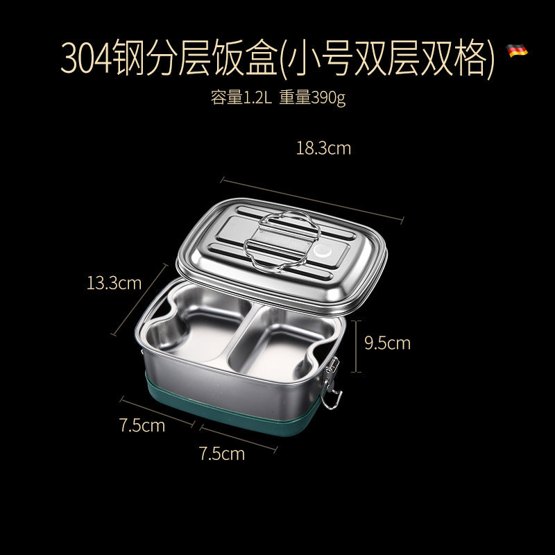 304 stainless steel heatable lunch box, kitchen sealed refrigerator storage crisper, silicone double-layer grid bento box