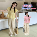 Girls' flutter sleeve outfit -  summer new fashion, stylish two-piece set for little girls, wide-leg pants for toddlers and young children