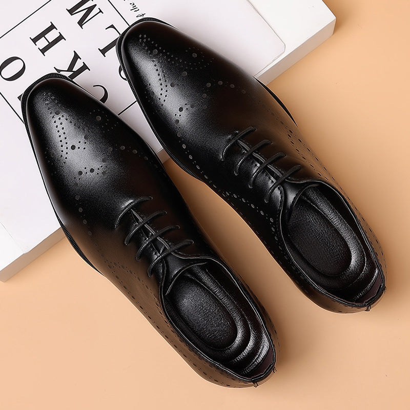 British style men's dress shoes - plus size black business formal soft sole leather shoes for summer casual wear and weddings