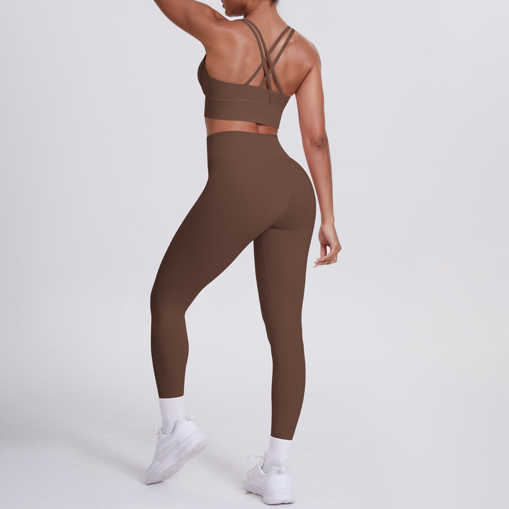 Fashion cross-border nude brushed cross back bra casual sports hip lifting pants fitness yoga clothes two-piece set