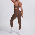 Fashion cross-border nude brushed cross back bra casual sports hip lifting pants fitness yoga clothes two-piece set