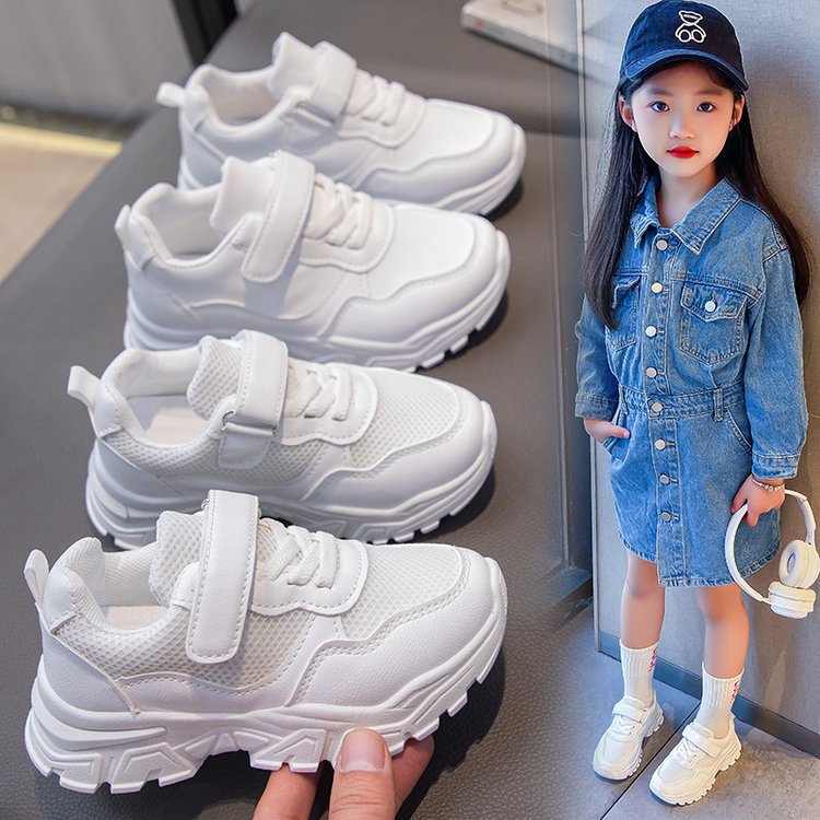 2024 new spring and summer girls' students' 61 children's mesh casual sports shoes boys' white breathable running shoes