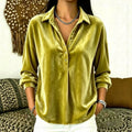 independent station fall and winterbest sellingcasualfashion women's gold velvet pure color lapel tops