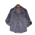 Korean style commute-ready striped shirt: breathable, skin-friendly, women's  summer short-sleeve loose-fit cardigan, solid color, elegant top