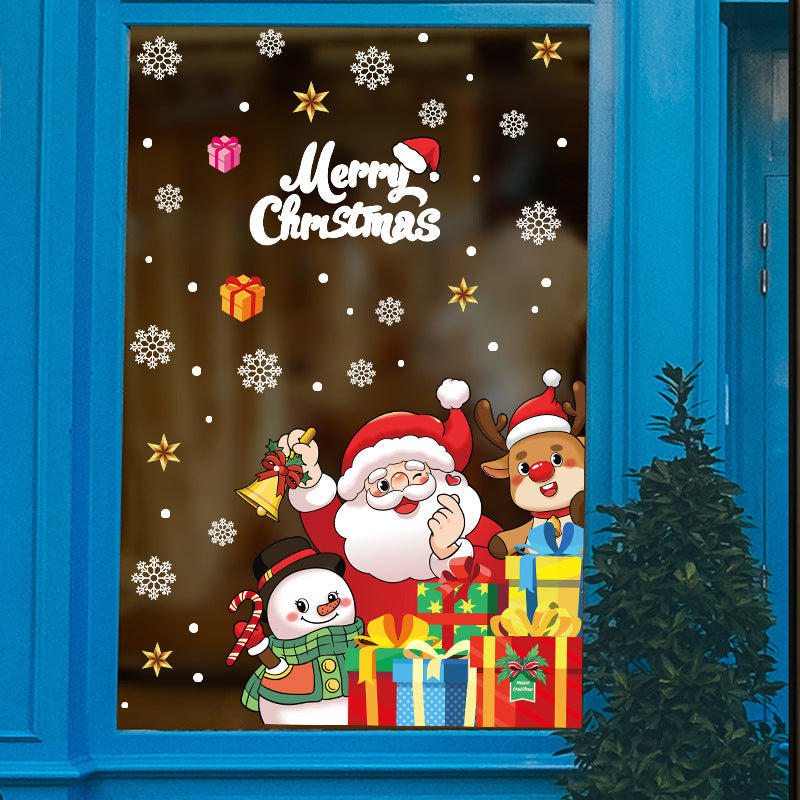 Christmas gift box decoration glass door sticker shop window scene arrangement Santa snowman glue-free static sticker