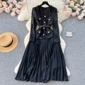 French chic dress - premium quality, heavily beaded, metal buckle, square neck, lace trim, pleated fairy dress