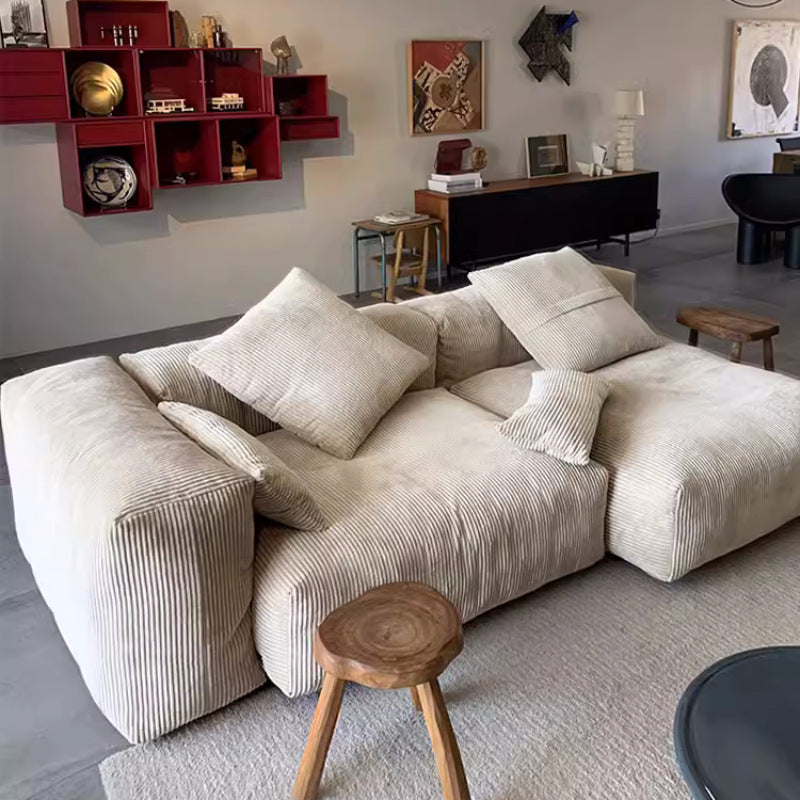 Cream style tofu block sofa retronormcorepopular designer home quiet style corduroy cloth living room modular sofa