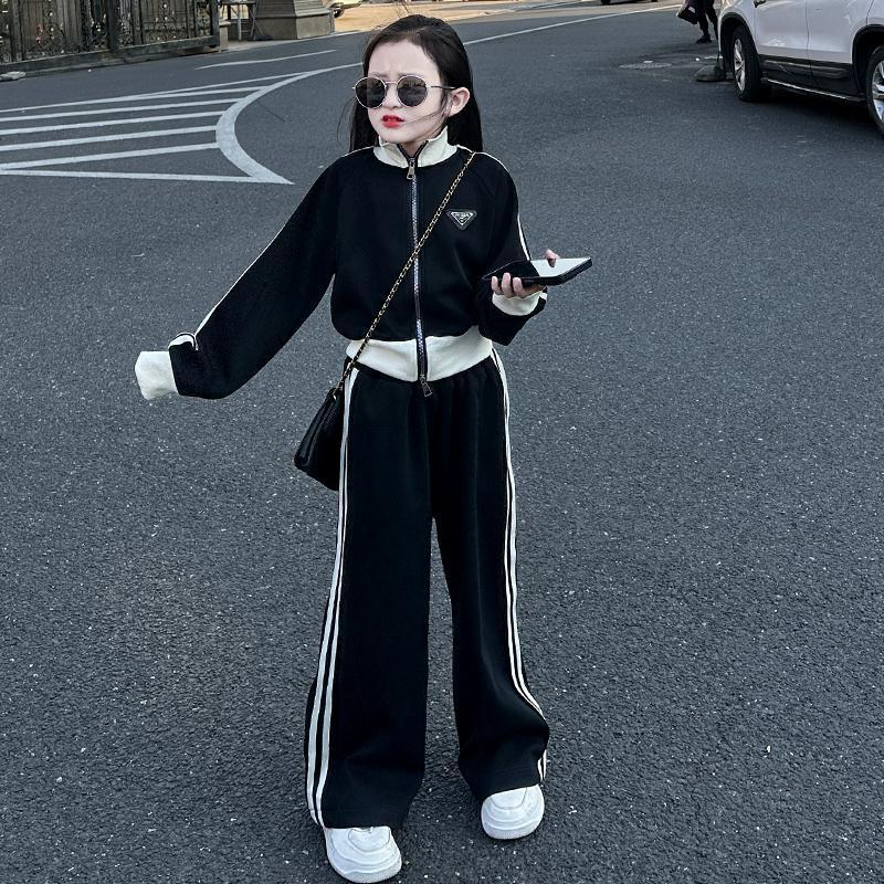 Girls'  new fashion kids' casual spring tracksuit set - cardigan jacket & wide-leg pants two-piece outfit