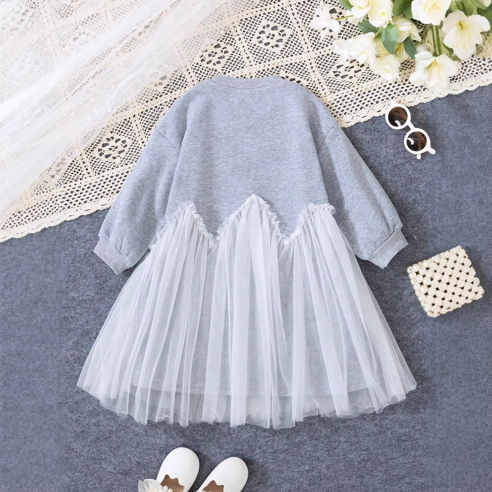 Girls' spring dress  new style kids chic princess dress baby mesh patchwork sweatshirt dress - yingshang