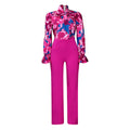 D316 european and american style women's clothing  autumn/winter loose plus size casual printed long sleeve shirt and wide leg pants cross-border two-piece set