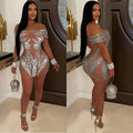 C6926 cross-border   independent station fashion women's sexy hot diamond see-through dress