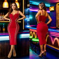 C7070 cross-border   independent station fashion women's camisole rhinestone embellished midi dress - new arrival