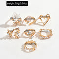 European and american cross-border fashion camellia flower ring set - niche, light luxury, high-end, diamond-studded heart and butterfly finger rings for women