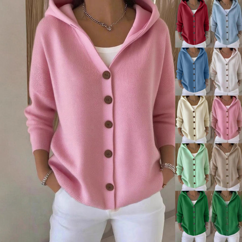fashion autumn winternew arrivalhoodedknittingcardigan women's pure colorcasualfashionsweateroutwear women