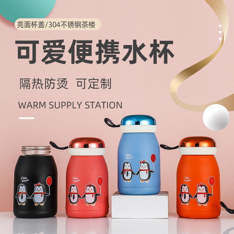 Cartoon penguin cup - portable tumbler, high-value glass cup, promotional advertising gift, customizable with logo printing