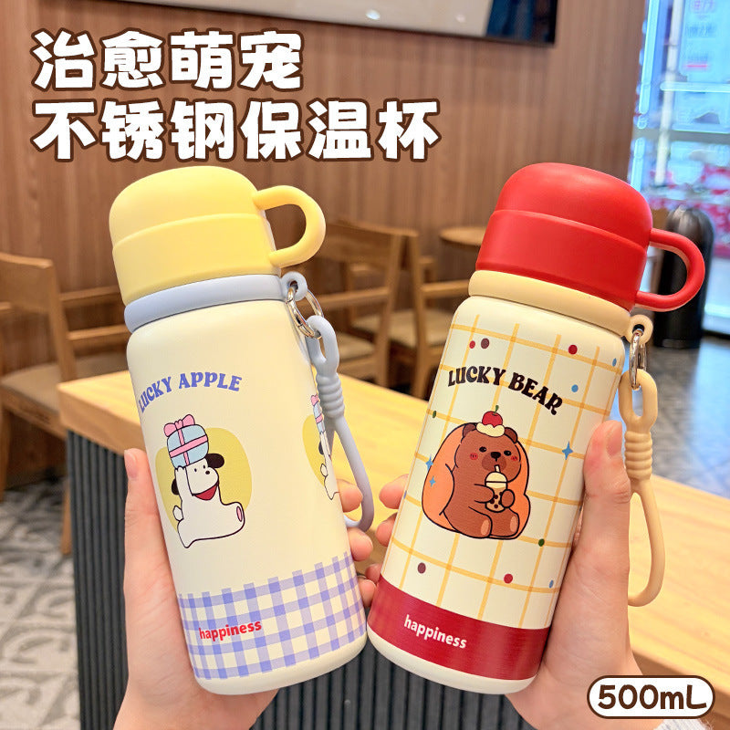 Cute pet kids thermos cup 316 stainless steel high-looking bowl lid three-drink large-capacity straw water cup wholesale